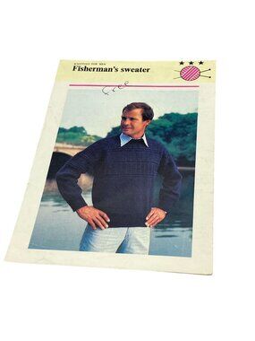 Vintage Fishermans Sweater Pattern for Hand Knitting for Men, Hamlyn 1982